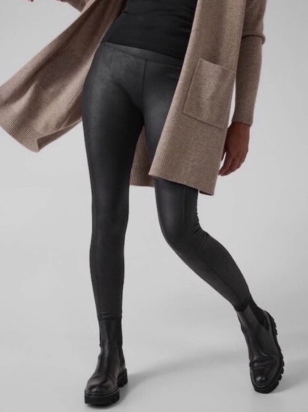 Athleta Delancey Gleam Faux Leather Tight size MP in Black